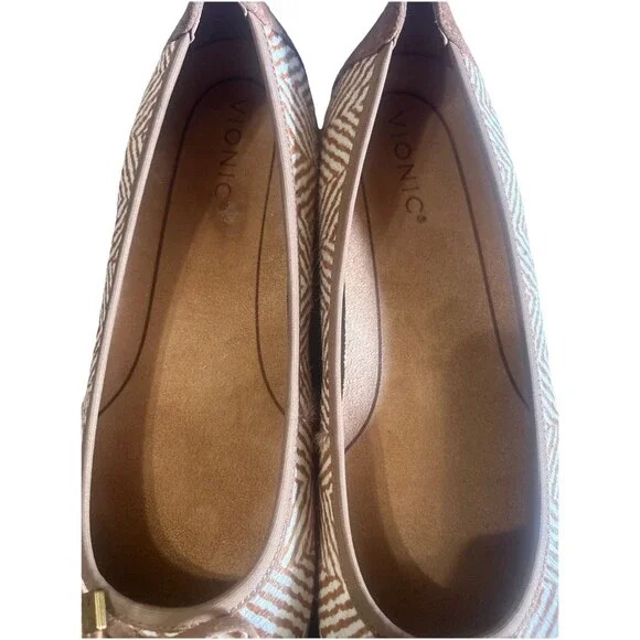 Vionic Minna Womens 11 Tan Ballet Flat Herringbone Calf Hair Bow Suede Cap Toe - Picture 15 of 16